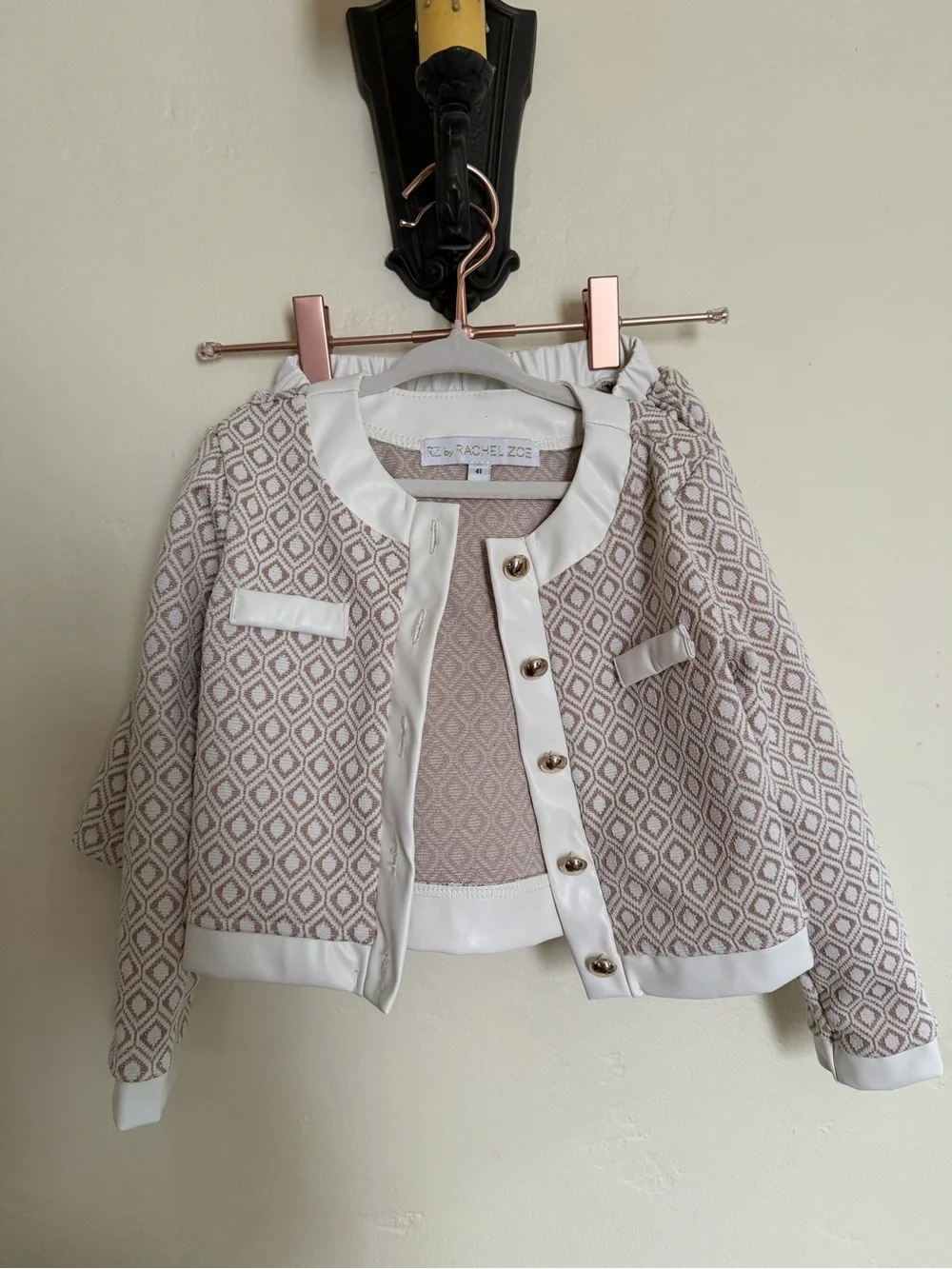 Rachel Zoe Cream & Beige Geometric Cropped Blazer